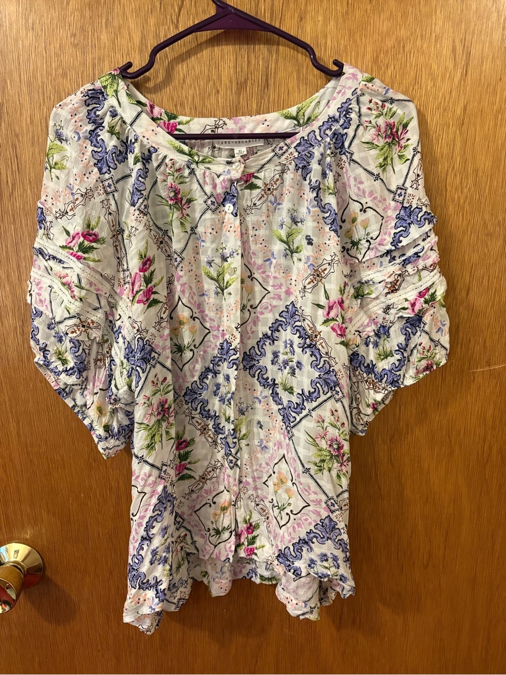 Jane and Delancey Cream Blouse with Pink & Blue Floral Print
